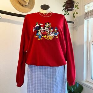 Vintage 90s Disney Red Plush Soft Embroidered Crewneck Sweater Size Large